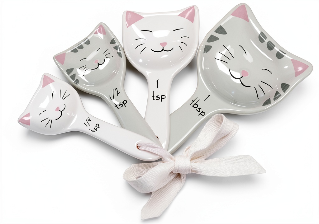 'Goodscious Cat Measuring Spoons Set displayed on a kitchen counter'
