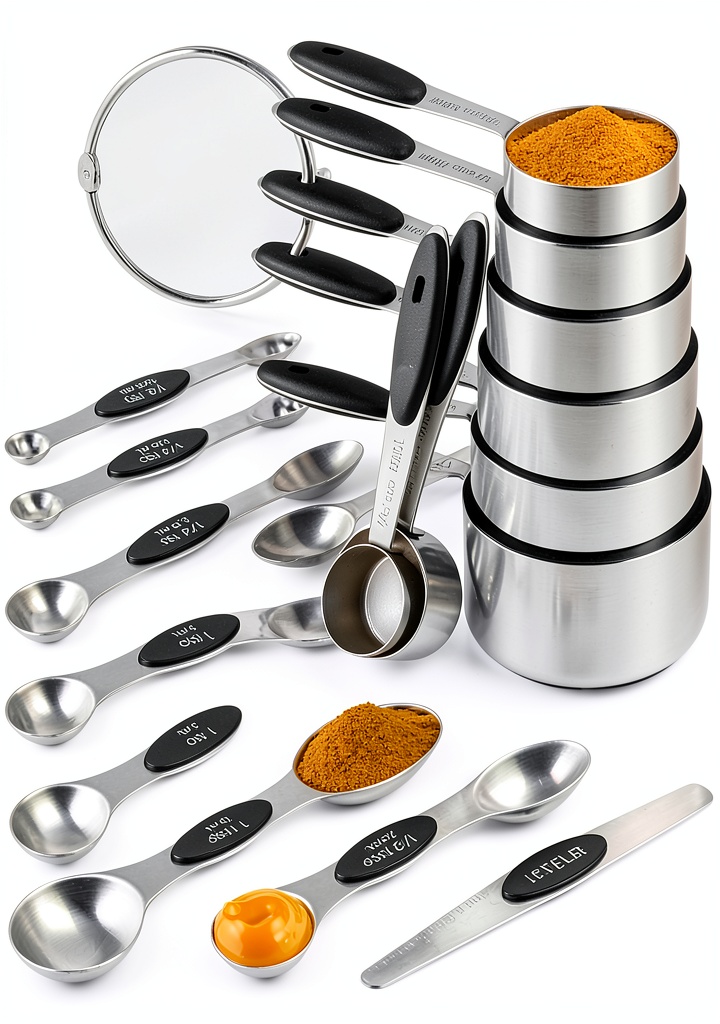 BOBIPRO measuring cups and spoons set displayed on a kitchen counter